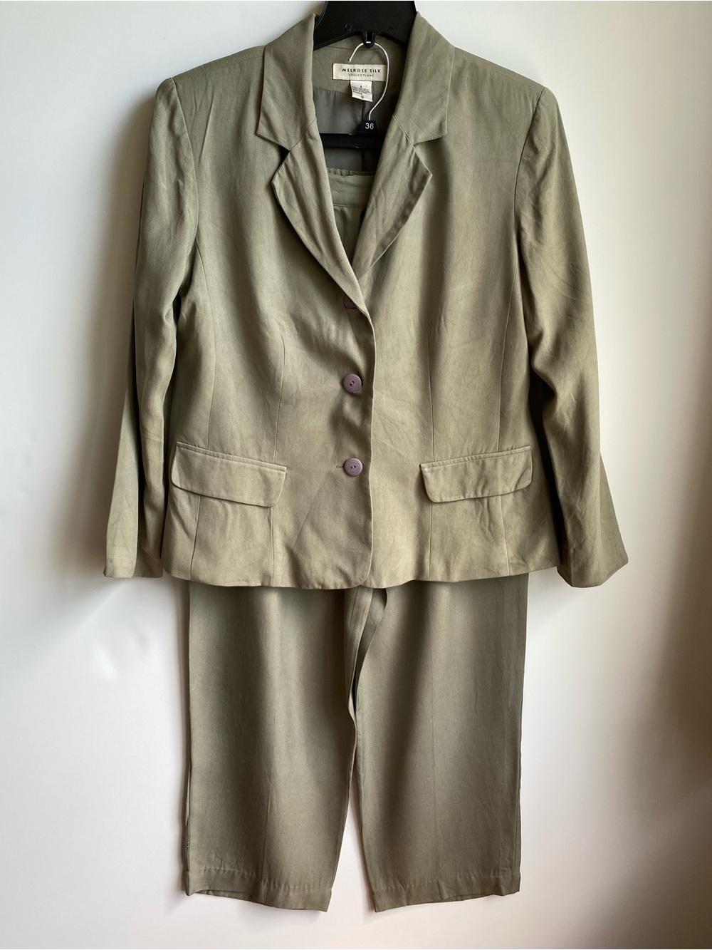 100% Silk Melrose Silk Two Piece Suit Jacket and Pants Size 8